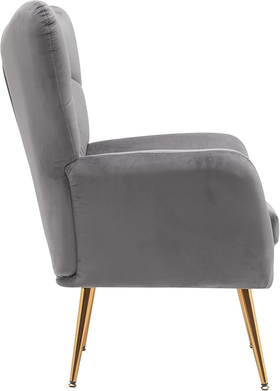 US Pride Furniture Modern Accent Chair with Ergonomic High Wingback, Microfiber Upholstered Armchair with Metal Legs for Living Room, Bedroom, Office or Vanity, Grey - LeafyLoom