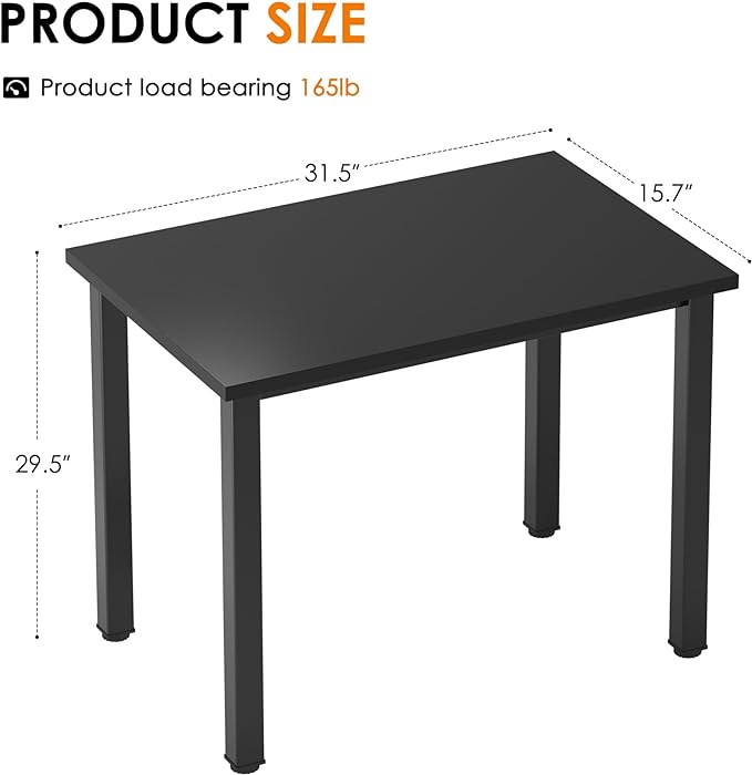 Need Small Desk, 31.5 inch Sturdy Writing Desk for Small Spaces, Small Computer Desk Teens Desk Study Table Laptop Desk Home Ofice Desk, Black Metal Frame, Black - LeafyLoom
