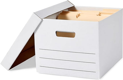 Amazon Basics Medium Duty Storage/Filing Boxes With Lid and Handles, Legal/Letter Size, 12-Pack, White, 16.2" L x 12.5" W x 10.5" H - LeafyLoom