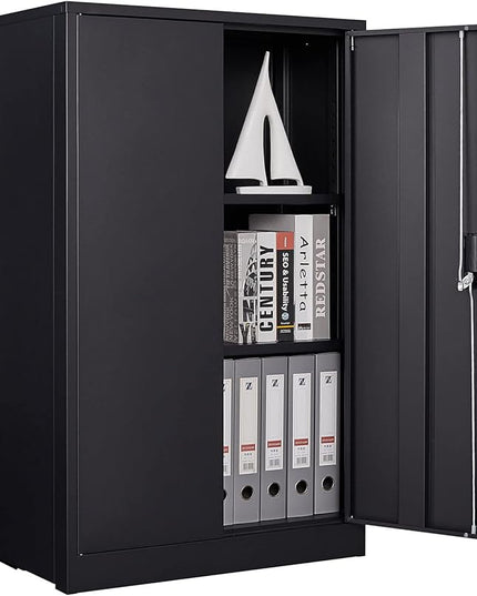 41.97" Metal Storage Doors and Adjustable Shelf,Folding Filing Cabinets w/Solid Steel Tube Locking Shaft,for Home Office,School,Garage,Black - LeafyLoom