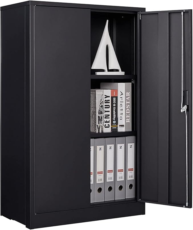 41.97" Metal Storage Doors and Adjustable Shelf,Folding Filing Cabinets w/Solid Steel Tube Locking Shaft,for Home Office,School,Garage,Black - LeafyLoom