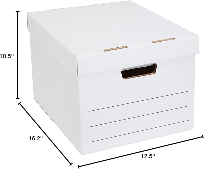 Amazon Basics Medium Duty Storage/Filing Boxes With Lid and Handles, Legal/Letter Size, 12-Pack, White, 16.2" L x 12.5" W x 10.5" H - LeafyLoom
