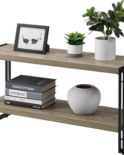 Small Industrial Bookshelf 2 Shelf Bookcases and Book Shelves for Living Room/Bedroom Wood Metal Rustic Oak - LeafyLoom