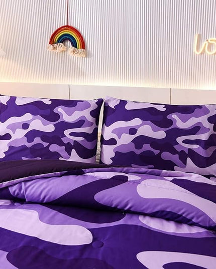 Meeting Story Camo Twin bedding Set Purple Camouflage Comforter Set, 3 PCS One Comforter and Two Pillowcases All Season Lightweight Bedspread for Kids Teens Adults (Purple, Twin) - LeafyLoom
