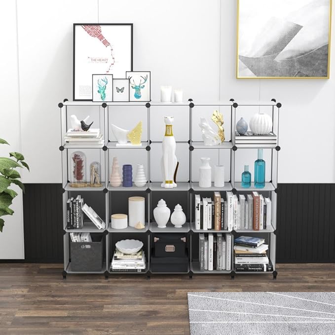 HOMIDEC 20-Cube Transparent Cube Storage Organizer, Modular Storage Shelf with Hammer, Cube Storage Bin Cabinet Closet Bookshelf for Living Room, Bedroom, Office, Each Cube Size 11.8 x 11.8 inch - LeafyLoom