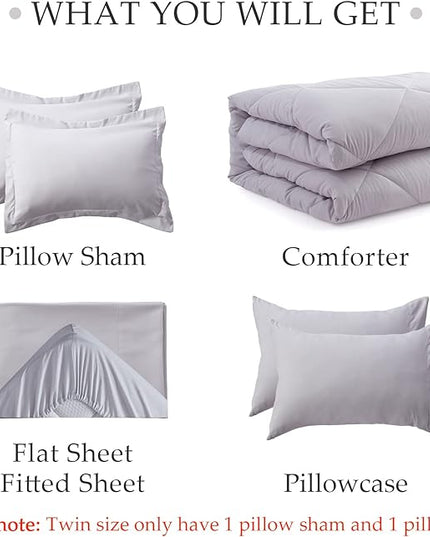 NexHome King Bed in a Bag 7-Pieces Light Grey Comforter Sets with Comforter and Sheets Soft All Season Bedding Sets with Comforter, Pillow Shams, Flat Sheet, Fitted Sheet and Pillowcases - LeafyLoom