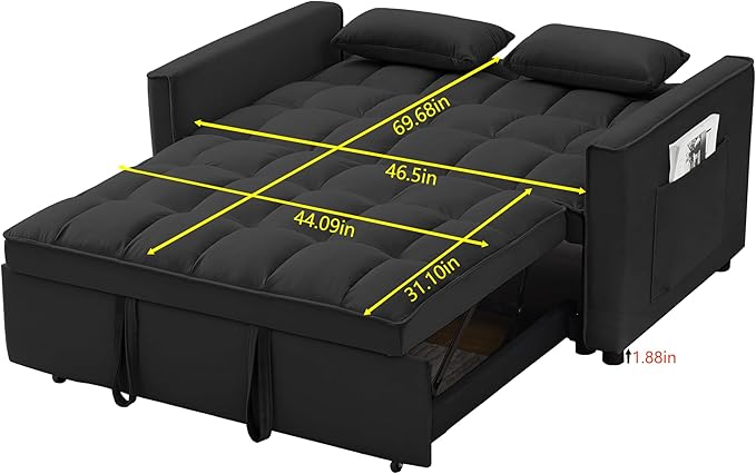 55" 3 in 1 Convertible Loveseat Futon Sofa Couch of Mordern Velvet w/Pullout Bed, Small Love Seat Lounge Sleeper w/Reclining Backrest, Toss Pillows, Pockets, Furniture for Living Room Bed - LeafyLoom
