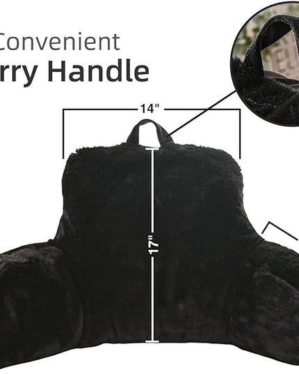 A Nice Night Faux Fur Reading Pillow Bed Wedge Large Adult Children Backrest with Arms Back Support for Sitting Up in Bed/Couch for Bedrest,Black - LeafyLoom