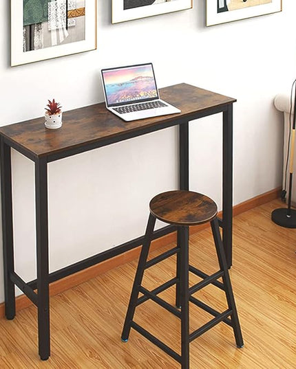 Kitchen Table, Heavy Duty Metal Frame, Industrial Style, for Living, Dining Room, Rustic Brown. - LeafyLoom