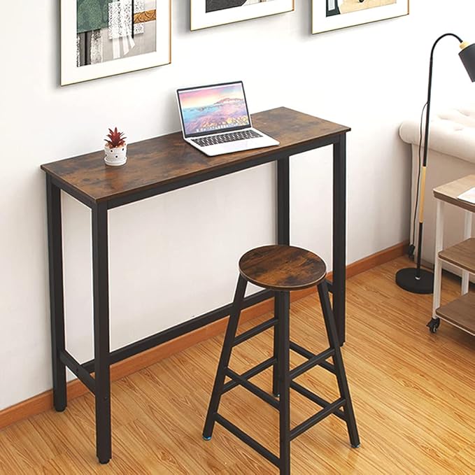 Kitchen Table, Heavy Duty Metal Frame, Industrial Style, for Living, Dining Room, Rustic Brown. - LeafyLoom