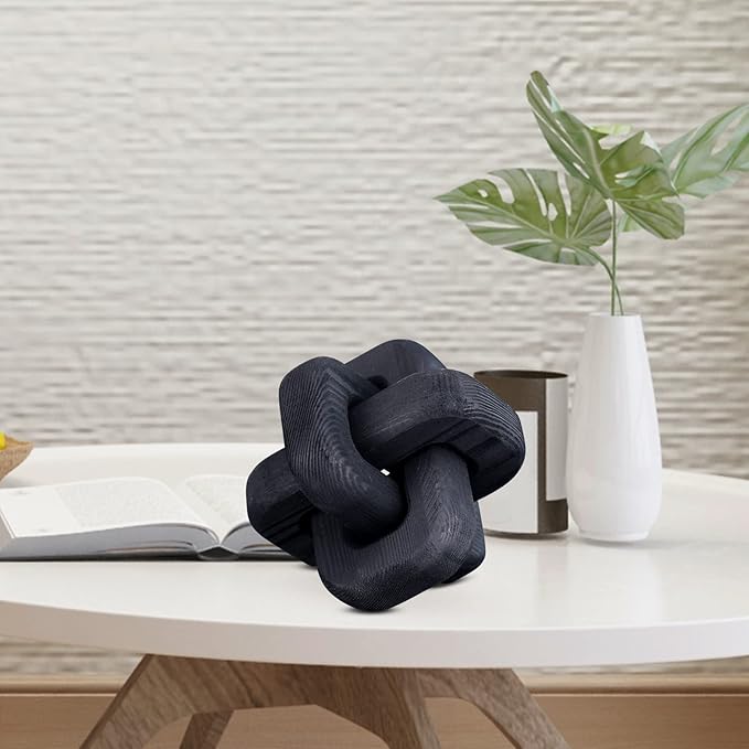 Black Wooden Knot Bohemian Decoration Hand-Carved Knot Black Coffee Table Decoration Suitable for Modern Home Bedroom Living Room Minimalist Decoration (Black) - LeafyLoom