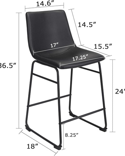 Bar Stools Set of 2, 26 Inches Bar Stool with Back, Carbon Fiber Bar Chair with Metal Legs (Black) - LeafyLoom