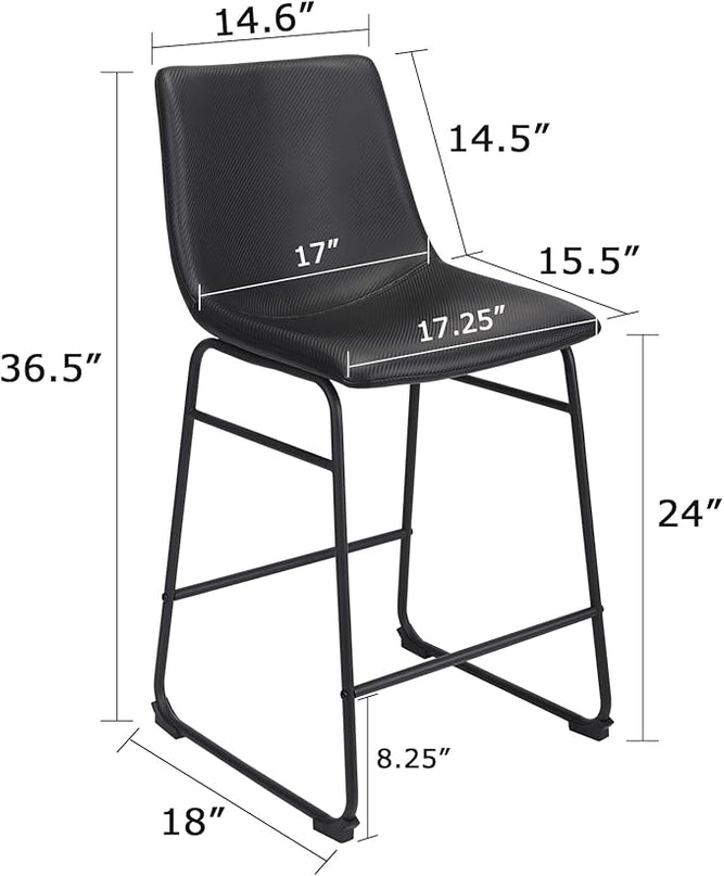 Bar Stools Set of 2, 26 Inches Bar Stool with Back, Carbon Fiber Bar Chair with Metal Legs (Black) - LeafyLoom