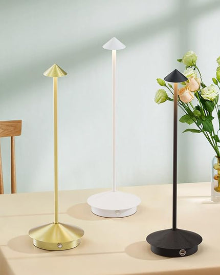 2-Pack 6000mAh Rechargeable LED Table Lamps,Outdoor Cordless Table Lamp Waterproof Portable, 3-Color Stepless Dimmable Modern Lamp for Restaurant/Bedroom(Gold) - LeafyLoom