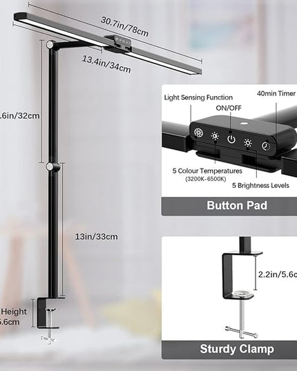 LED Desk Lamp for Home Office with Clamp - Eye Caring Architect 24W Double Head Monitor Light Bar, Super Wide & Bright, Dimmable & 5 Color Modes, Clip Table Lamp for Computer Screen, Work - LeafyLoom