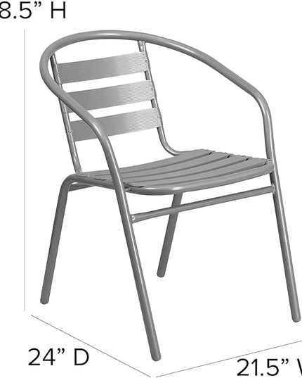Flash Furniture Lila 31.5'' Square Glass Table with 4 Metal Aluminum Slat Stack Chairs, Silver - LeafyLoom