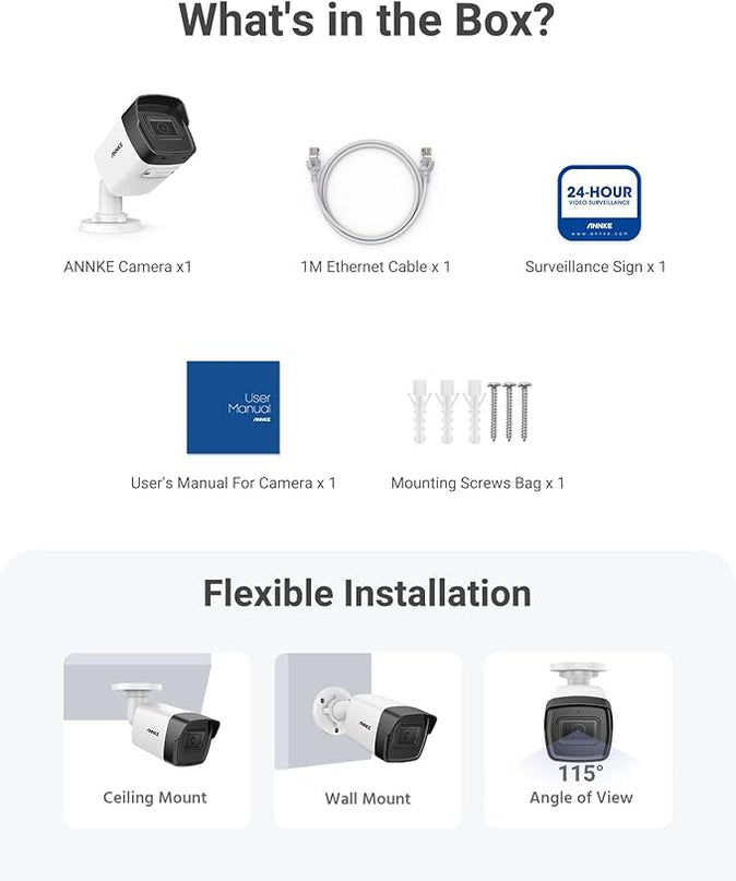 ANNKE C500-5MP Outdoor PoE Security IP Camera with Mic/Audio, 2.8mm Lens (116° FOV), 100 ft Night Vision, IP67 Waterproof, Smart Motion Alerts, RTSP, Surveillance Bullet Cam with SD Card Slot ANNKE