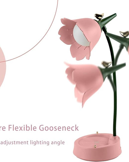 Himmel Flower Desk Lamp, Dimmable LED Kid Desk Lamp with 3 Colour Temperatures, Cordless Rechargeable Desk Lamp with Touch Sensor and Flexible Arm, USB Bedside Lamp for Reading, Learning - LeafyLoom