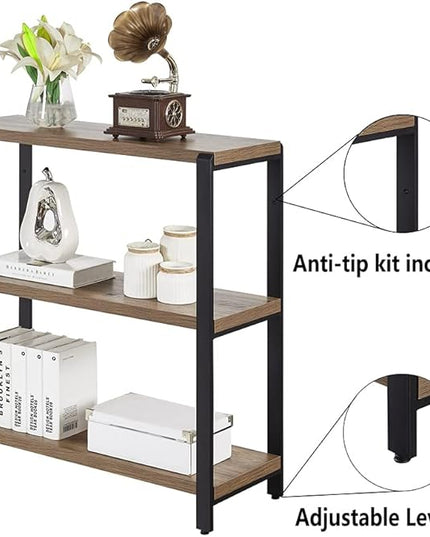 FOLUBAN 3 Tier Bookshelf, Industrial Bookcase and Book Shelves for Bedroom, Rustic Wood and Metal Book Case for Office, Oak - LeafyLoom