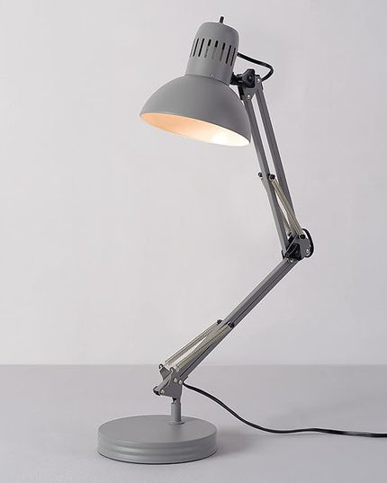 Globe Electric 56106 28" Spring Balanced Arm Desk Lamp, Matte Gray, On-Off Rotary Switch on Shade, Interchangeable Base and Clamp Arm Design, Home Décor, Desk Lamps for Home Office, Home Décor - LeafyLoom