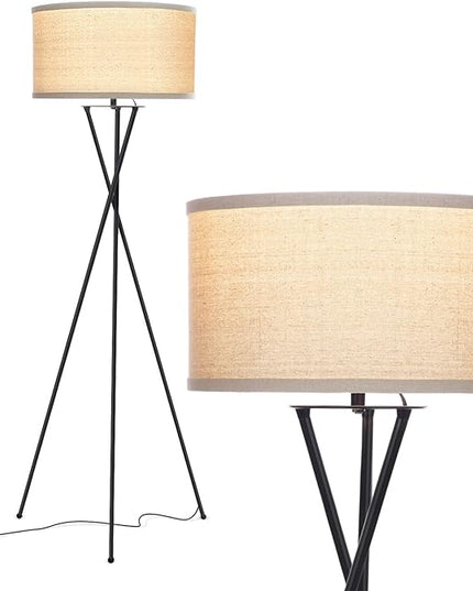 Brightech Jaxon LED Floor lamp, Modern Lamp for Living Rooms & Offices, Tall Lamp with Contemporary Drum Shade, Gold Tripod Standing Lamp for Bedroom Reading, Great Living Room Decor - Black - LeafyLoom