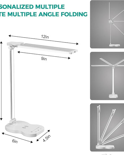 LED Desk Lamp, Dimmable Table Lamp for Reading,Lamp with USB Charging Port, 5 Lighting Modes, Sensitive Control, 45 Minutes Auto-Off Timer, Eye-Caring Lamp (White) - LeafyLoom