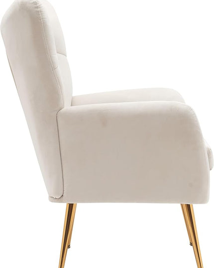 US Pride Furniture Modern Accent Chair with Ergonomic High Wingback, Microfiber Upholstered Armchair with Metal Legs for Living Room, Bedroom, Office or Vanity, Ivory - LeafyLoom