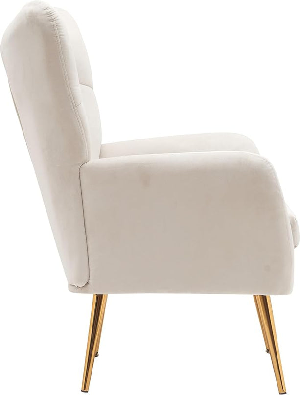 US Pride Furniture Modern Accent Chair with Ergonomic High Wingback, Microfiber Upholstered Armchair with Metal Legs for Living Room, Bedroom, Office or Vanity, Ivory - LeafyLoom