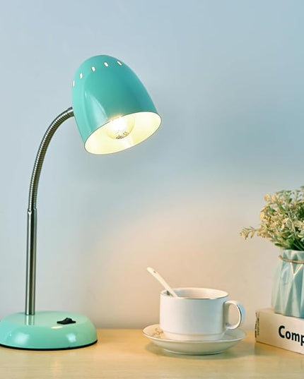 Eye-Caring Table Lamp of Simple Designs Home E26 Led Screw Basic Metal Desk Lamp with Flexible Gooseneck Hose Neck Study Lamp for Bedroom Office Living Room Convenient On/Off Switch(Green) - LeafyLoom