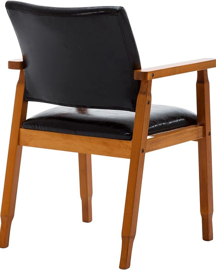 NOBPEINT Mid-Century Dining Side Chair with Faux Leather Seat in Black, Arm Chair in Walnut - LeafyLoom