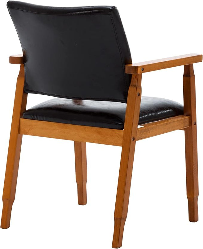 NOBPEINT Mid-Century Dining Side Chair with Faux Leather Seat in Black, Arm Chair in Walnut - LeafyLoom