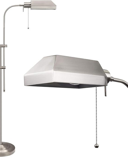 Kira Home Prescott 58" Modern Adjustable Standing Pharmacy Floor Lamp | Brushed Nickel Finish, Includes 6W LED Bulb (60W eq.) Energy Efficient, Eco-Friendly, for Living Room Reading Bedroom Office - LeafyLoom
