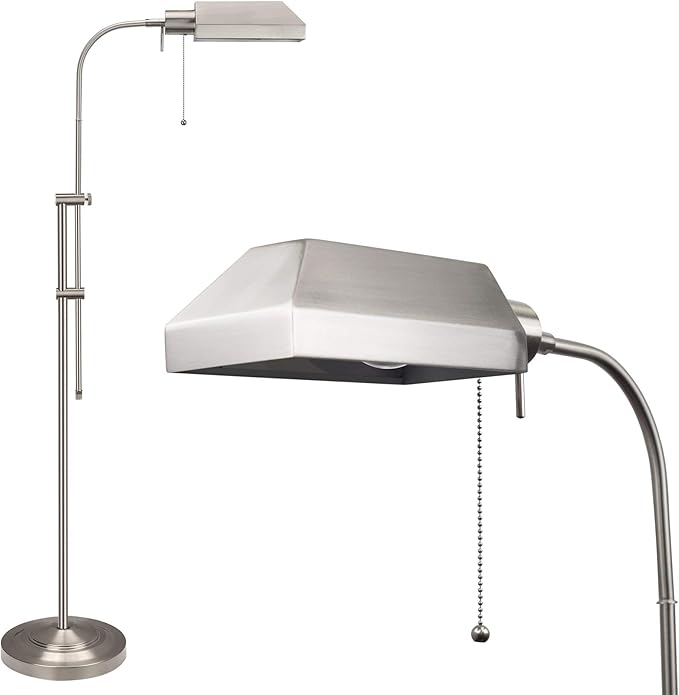 Kira Home Prescott 58" Modern Adjustable Standing Pharmacy Floor Lamp | Brushed Nickel Finish, Includes 6W LED Bulb (60W eq.) Energy Efficient, Eco-Friendly, for Living Room Reading Bedroom Office - LeafyLoom