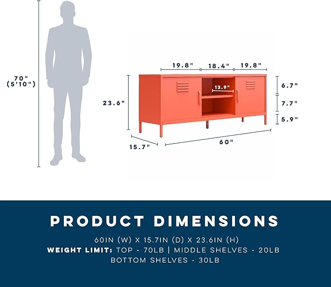 Novogratz Cache Metal Locker-Style TV Stand for TVs up to 65", Orange - LeafyLoom