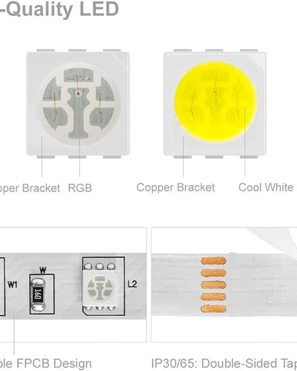 BTF-LIGHTING 5050 RGBW RGB+Cool White(6000K-7000K) 150RGB+150White LED Tape Light 5m 16.4ft 60LED/m Multi-Colored IP65 10mm Width FPCB DC12V for Bedroom Home Decoration(No Adapter or Controller) BTF-LIGHTING