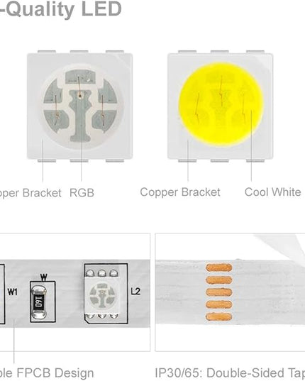 BTF-LIGHTING 5050 RGBW RGB+Cool White(6000K-7000K) 150RGB+150White LED Tape Light 5m 16.4ft 60LED/m Multi-Colored IP30 10mm Width FPCB DC12V for Bedroom Home Decoration(No Adapter or Controller) BTF-LIGHTING