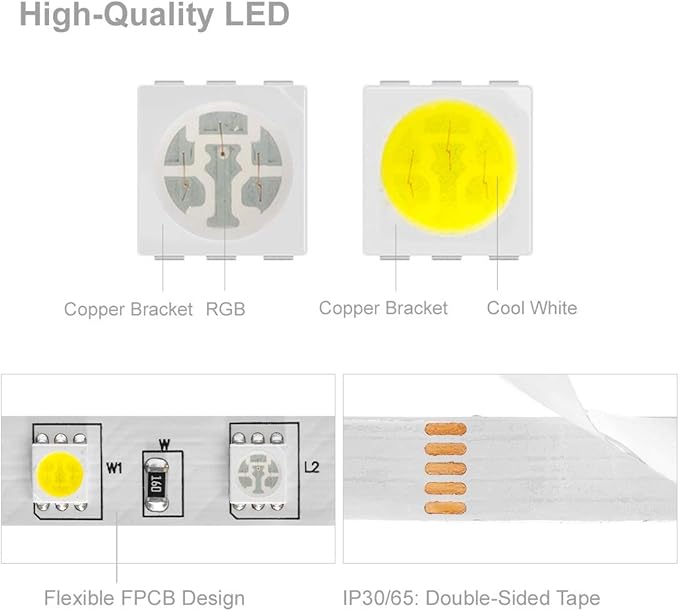 BTF-LIGHTING 5050 RGBW RGB+Cool White(6000K-7000K) 150RGB+150White LED Tape Light 5m 16.4ft 60LED/m Multi-Colored IP30 10mm Width FPCB DC12V for Bedroom Home Decoration(No Adapter or Controller) BTF-LIGHTING