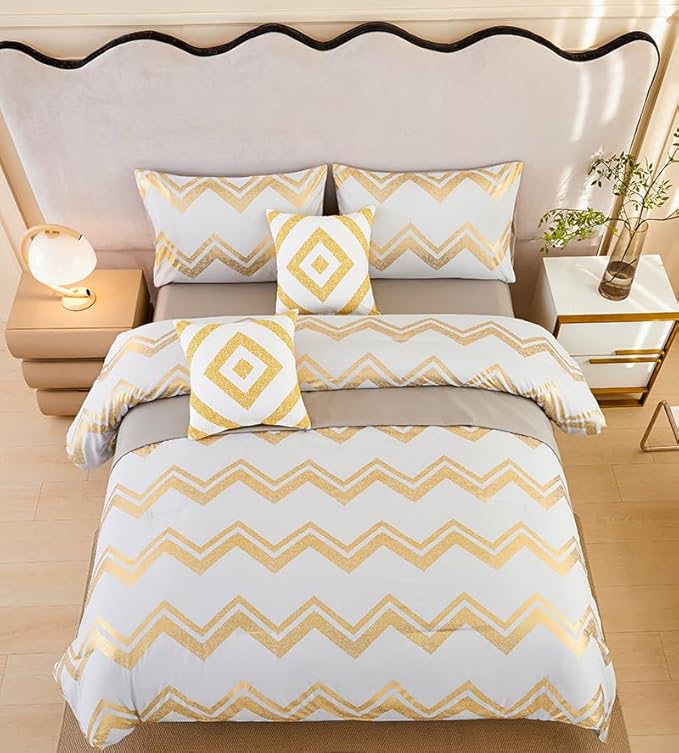 7PCS Gold and Grey Comforter Set,Grey Bedding Set Full Size,Metallic Blush and Grey Bedding Set Full,Bed in A Bag Full Comforter for Teen Girls Women,Bedroom Decoration Full 7Pcs - LeafyLoom