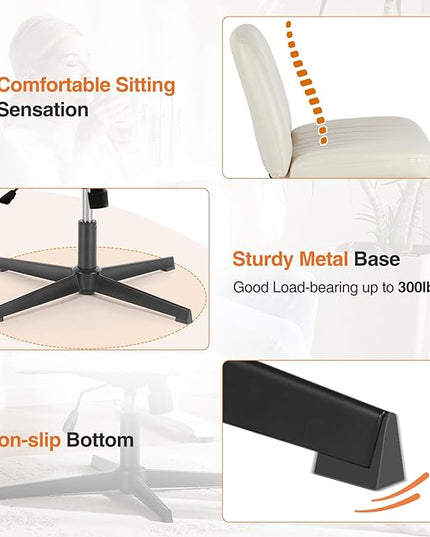 Sweetcrispy Office Chair No Wheels - Armless Desk Chair No Wheels Cross Legged Office Chair Wide Swivel Home Office Desk Chairs - LeafyLoom