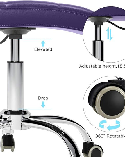 360° Office Desk Chair,PU Adjustable Rolling Task Chair with Backrest for Barber,Office,Home, Computer,360° Swivel,Armless (purple) - LeafyLoom