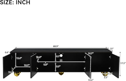 Merax Modern TV Stand for Televisions up to 75 Inches, 68.9“ Entertainment Center with Storage Cabinets and Adjustable Shelf, Media Console Table & Marble-patterned Top for Living room, Black - LeafyLoom