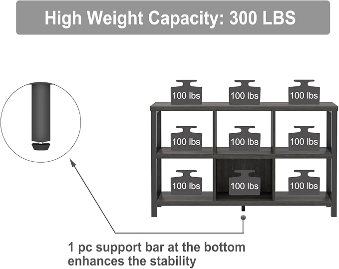 FOLUBAN 6 Cube Storage Organizer with Shelf, Wood and Metal Cubby Bookcase, Industrial Low Horizontal Bookshelf (Dark Grey, 47 Inch) - LeafyLoom