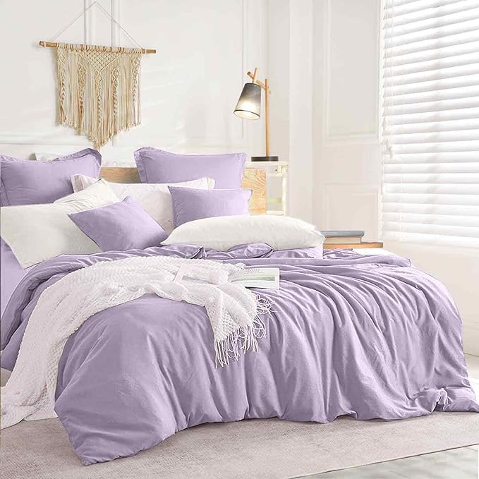 Light Purple Comforter Set Queen Size, 3 Piece Lavender Aesthetic Modern Bedding Set - Soft & Lightweight All Season Microfiber Down Alternative Bed Comforter with 2 Pillow Shams for Women Girls - LeafyLoom