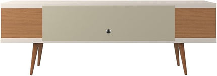 Manhattan Comfort Utopia 70.47" Freestanding Entertainment Center for Living Room, Mid Century Modern TV Stand with Shelves, Storage and Media Holes, Fits 65" Screens, 70.47 Inches, Maple Cream - LeafyLoom