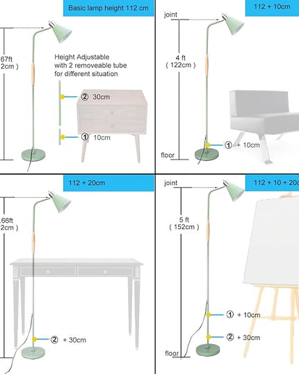 NIOSTA Height Adjustable Reading Floor Lamp,Industrial Modern Style,360°Rotatable Shade, 3color Adjustable,for Living Room,Office, Bedroom Reading, Easel Work etc (Green+Wood) - LeafyLoom