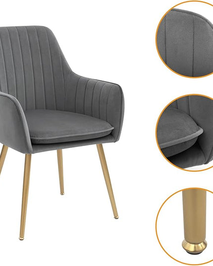 CangLong Furniture Modern Living Dining Room Accent Arm Chairs Club Guest with Gold Metal Legs, Set of 2, Grey - LeafyLoom