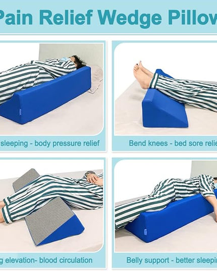 Wedge Pillow for Sleeping Bed Foam Body Positioning Wedges Adults Hospital Inclined Sleepers Cushion for Pressure Ulcer Bed Sores Treatment Turning Wedge Large Body Nursing Pillow 34" - LeafyLoom
