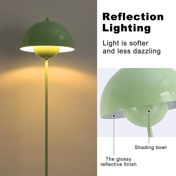 COSYLUX Modern Floor Lamp for Living Room, Industrial Tall Standing Lamp for Bedroom, Metal Shade Reflecting Light reading Floor Lamp for Office, Nursery Room, Corner(Pastel Green) - LeafyLoom