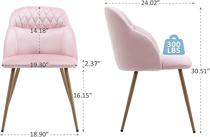 Velvet Dining Chairs Sets of 2, Modern Upholstered Accent Side Chairs with Gold Metal Legs for Kitchen Living Bed Room - LeafyLoom