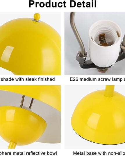 COSYLUX Modern Small Table Lamp for Bedroom, Cute Dome Shade Reflecting Light Reading Lamp for Living Room, Kid's Room, Study, Office, Beside Bedside Nightstand Desk Lamp(Yellow) - LeafyLoom